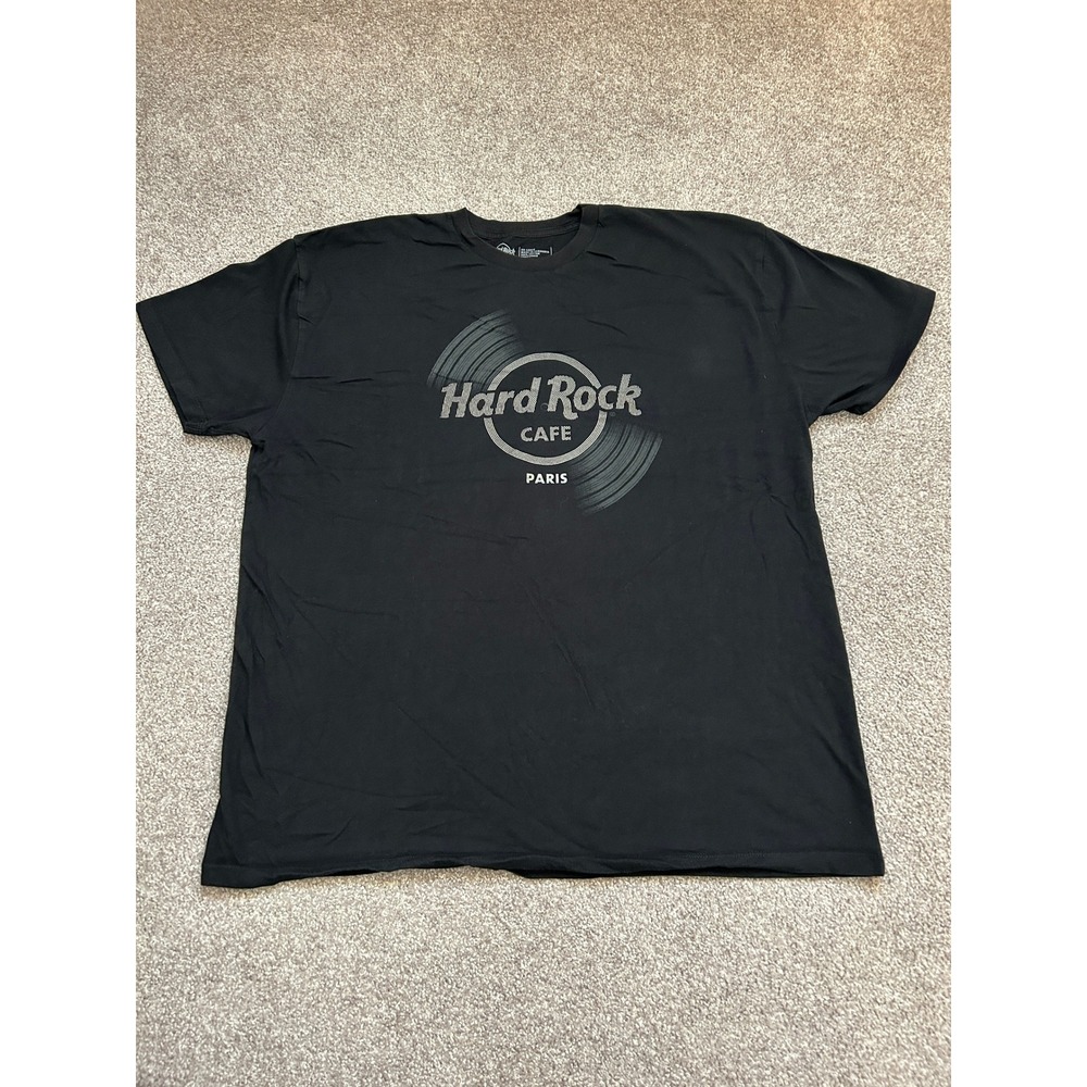 Hard Rock Cafe T-Shirt Mens XXL Black Excellent Paris Vinyl Record Graphic Tee